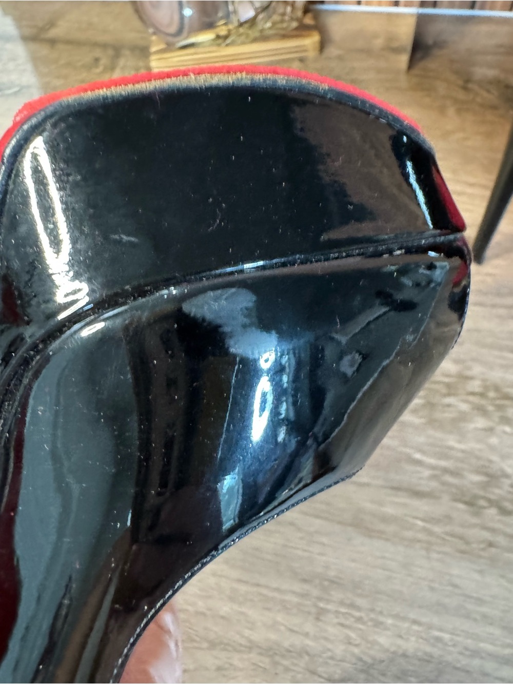 Christian Louboutin Black Patent Peep-Toe Red Bottom Platform Pumps, Size 36 - Picture 12 of 16